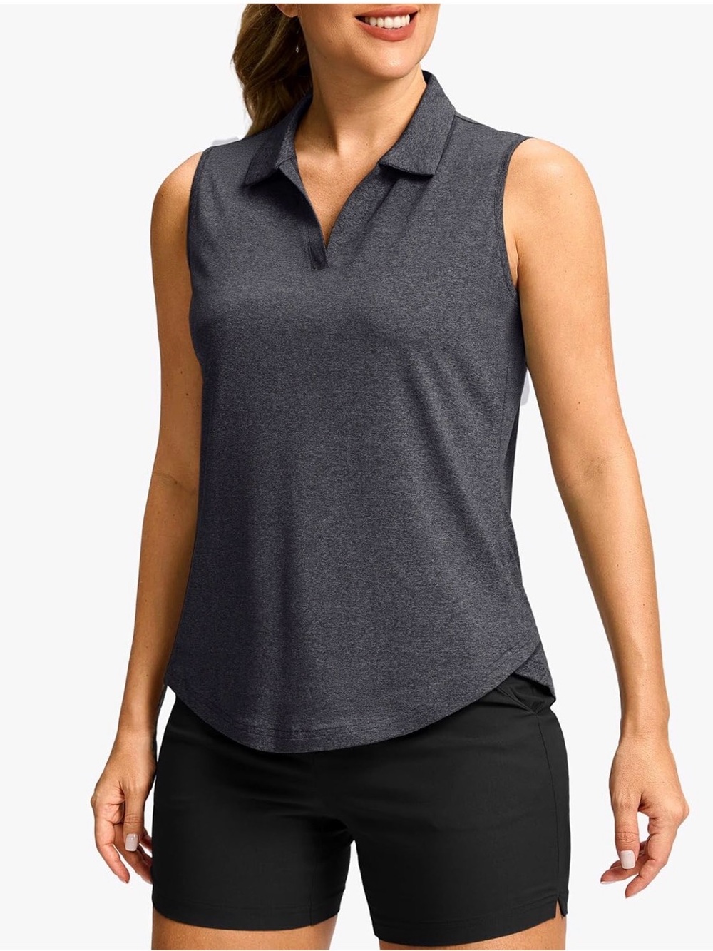 Sleeveless Polo Tank Top in Charcoal